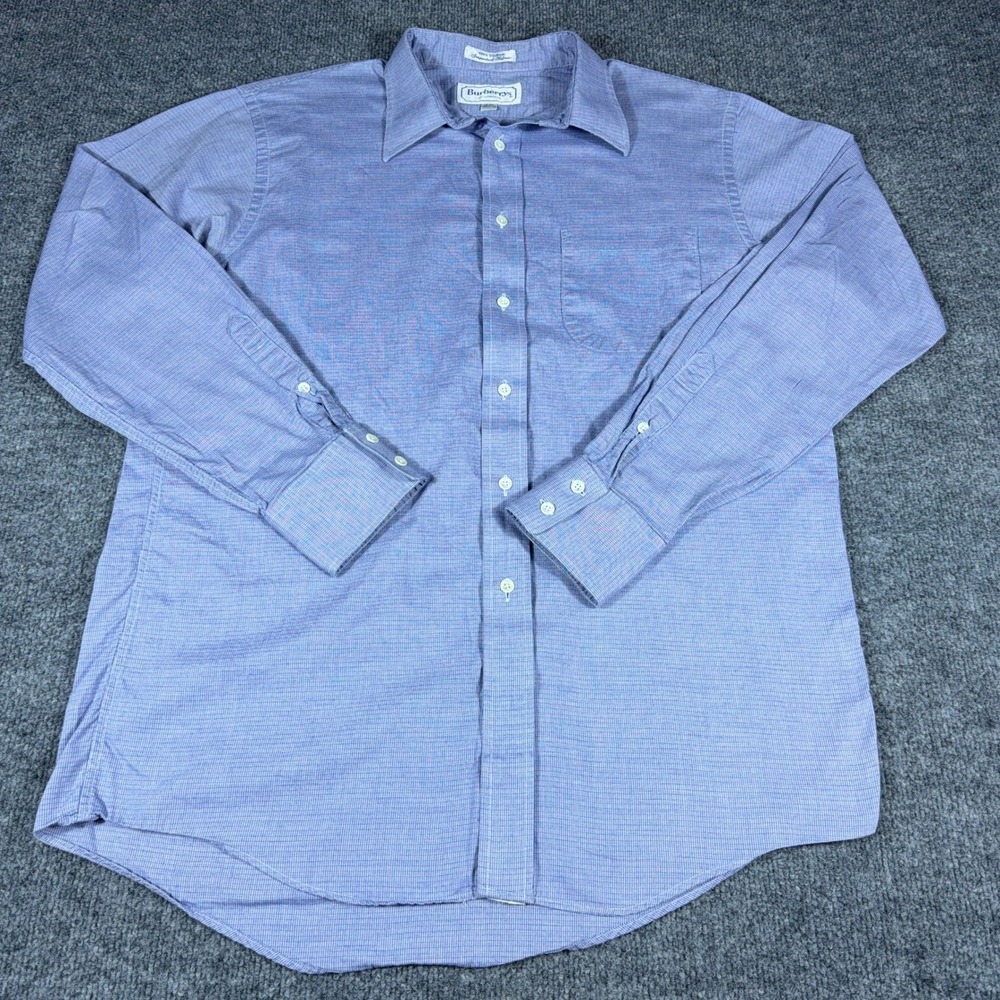 Burberrys of London Mens Blue Micro Check Cotton Dress Shirt 16-34 Made in USA